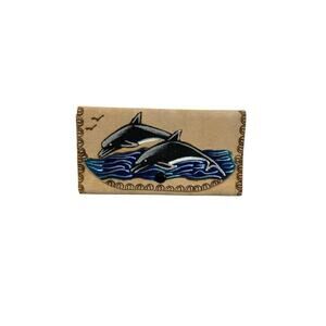 Playa Del Carmen Tourist Small Leather Kids Wallet Hand Painted Dolphin